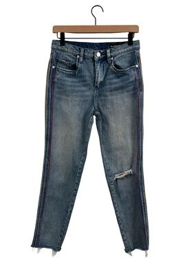 Blank NYC Washed Blue Cropped Jeans with Rainbow Side Stripes